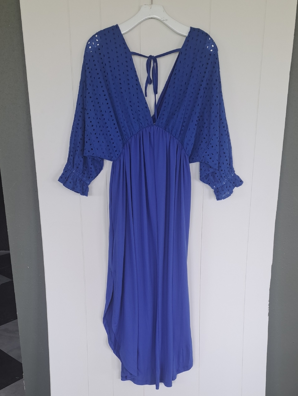 NWT Doublju Royal Blue V-Neck Eyelet Sleeve Maxi Dress Lightweight Boho - Picture 8 of 12